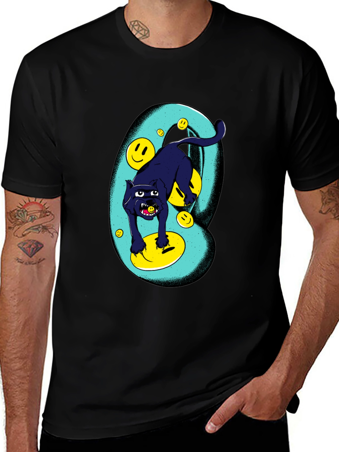 Black Panther Smiley Face Graphic Tee
