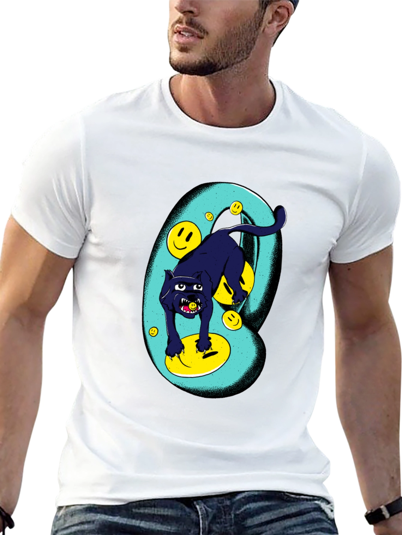 Black Panther Smiley Face Graphic Tee