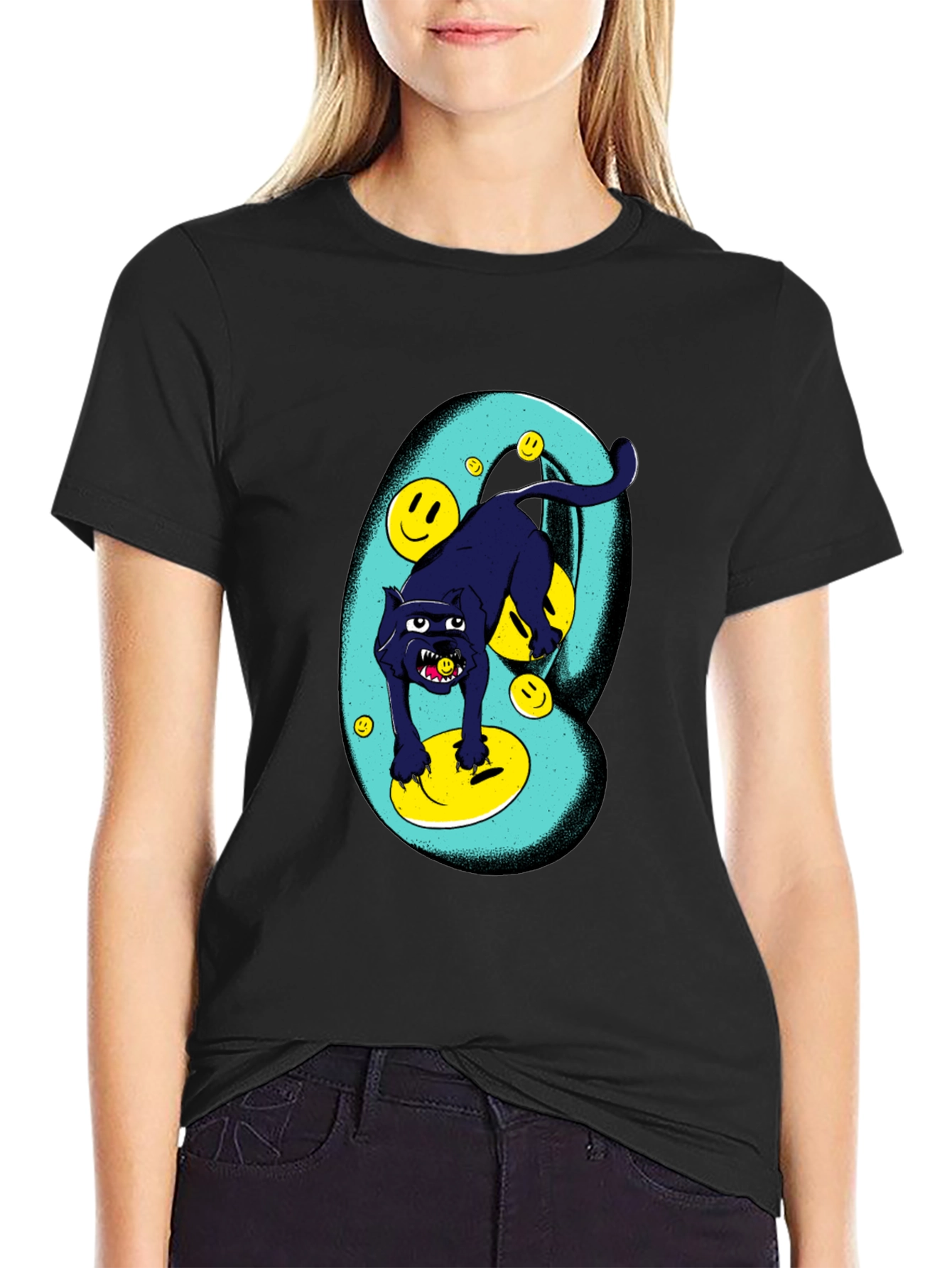 Black Panther Smiley Face Graphic Tee