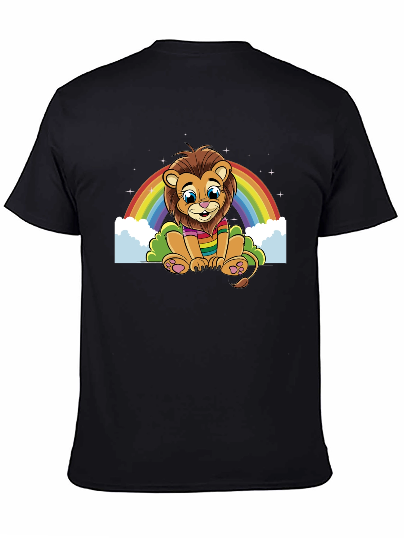 Rainbow Lion Graphic Tee - Soft Black Cotton Blend