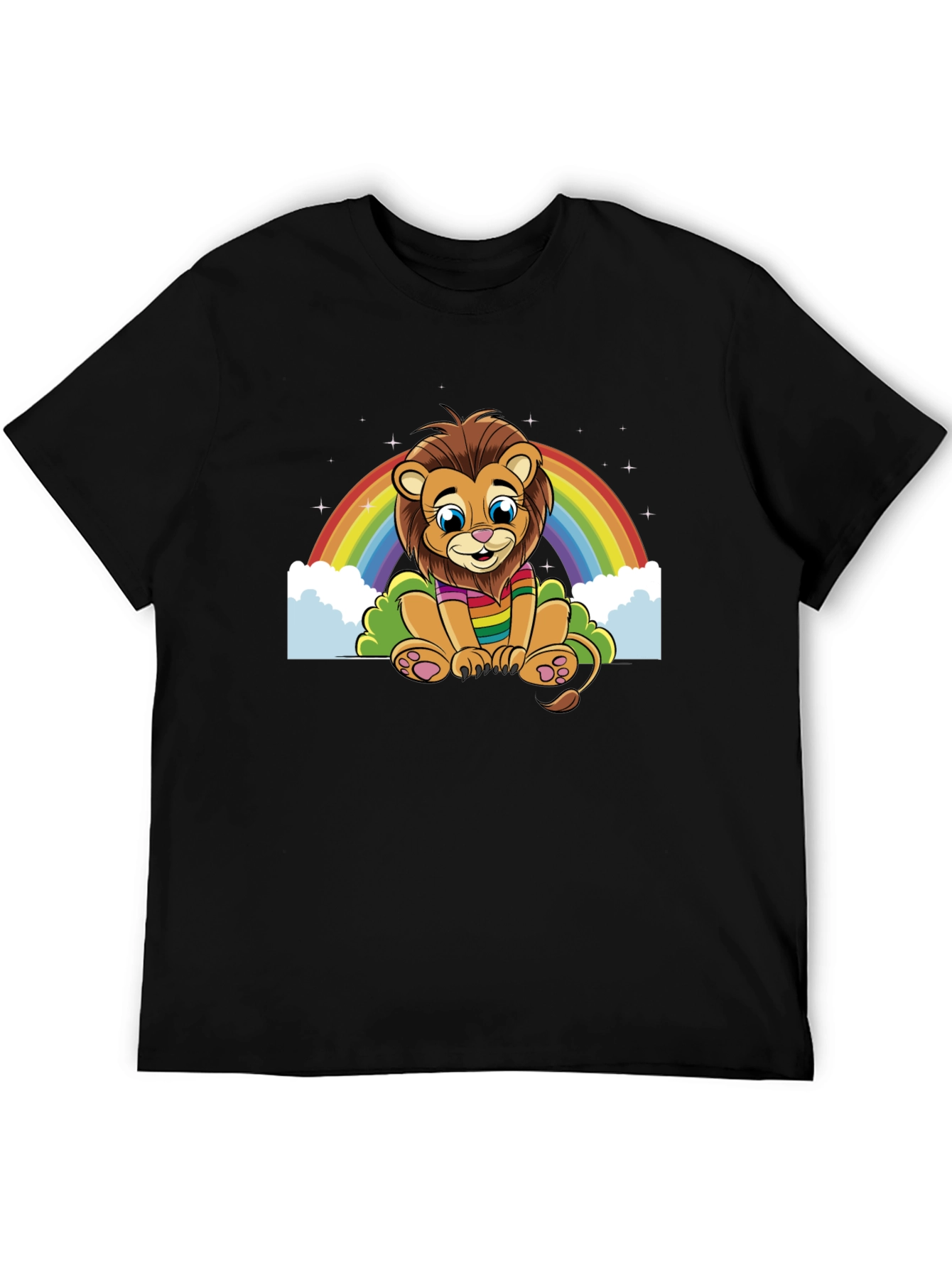 Rainbow Lion Graphic Tee - Soft Black Cotton Blend