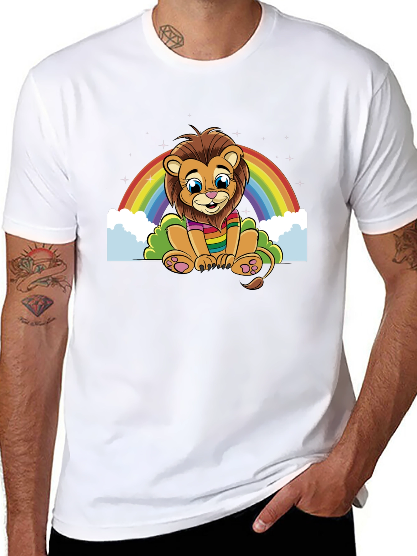 Rainbow Lion Graphic Tee - Soft Black Cotton Blend