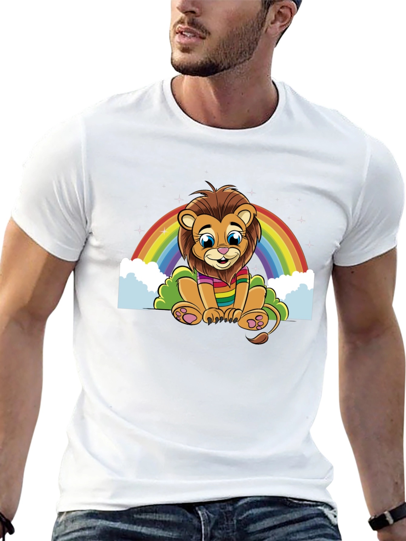 Rainbow Lion Graphic Tee - Soft Black Cotton Blend