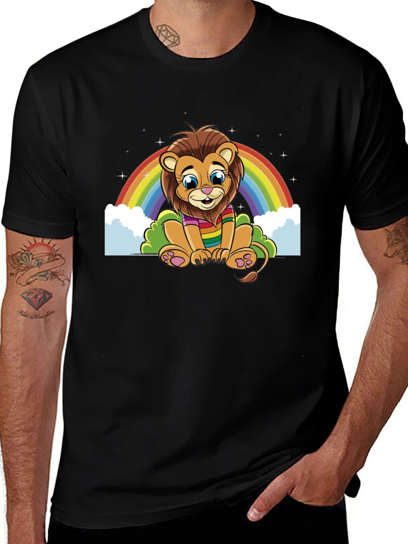 Rainbow Lion Graphic Tee - Soft Black Cotton Blend
