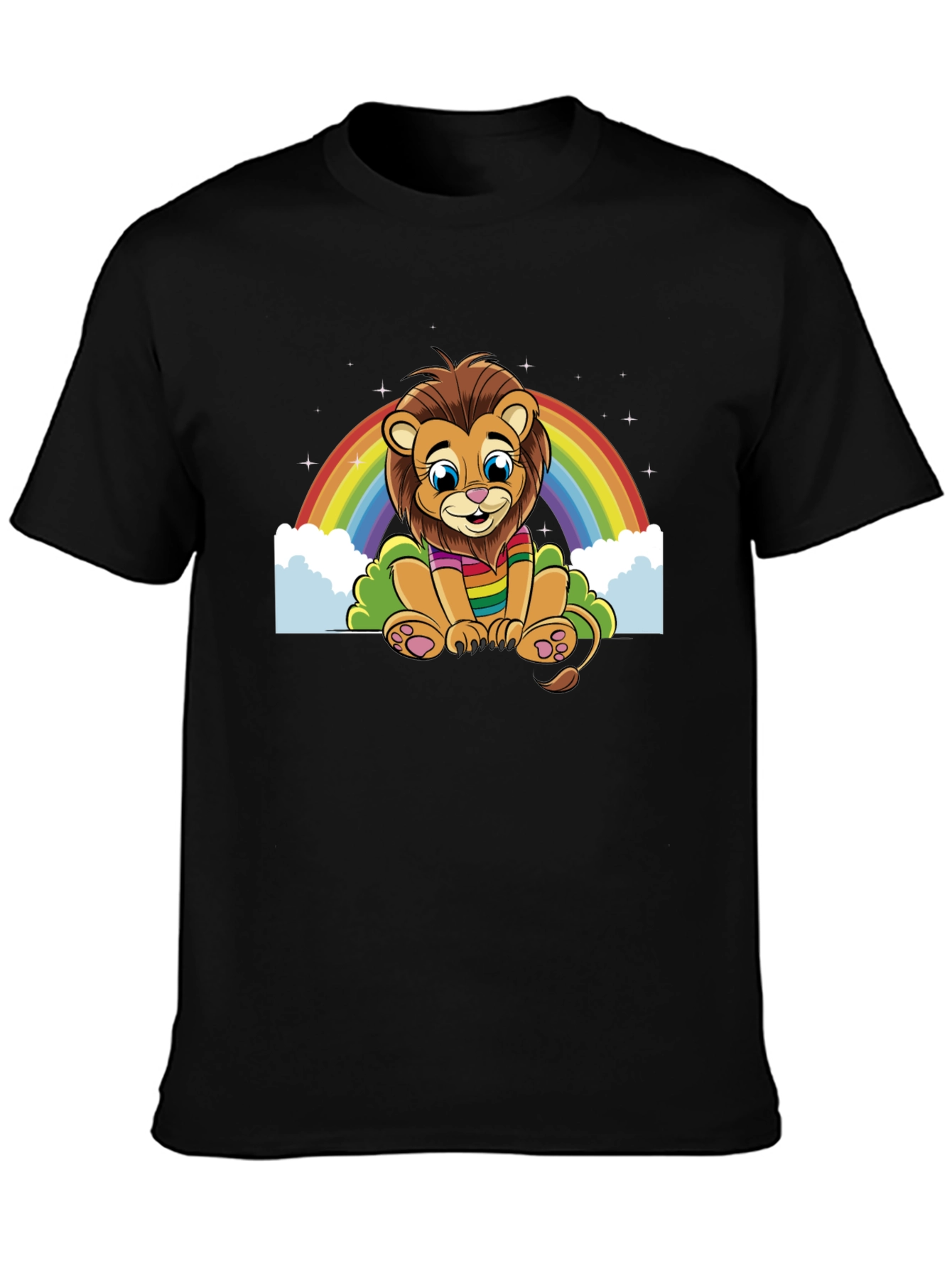 Rainbow Lion Graphic Tee - Soft Black Cotton Blend