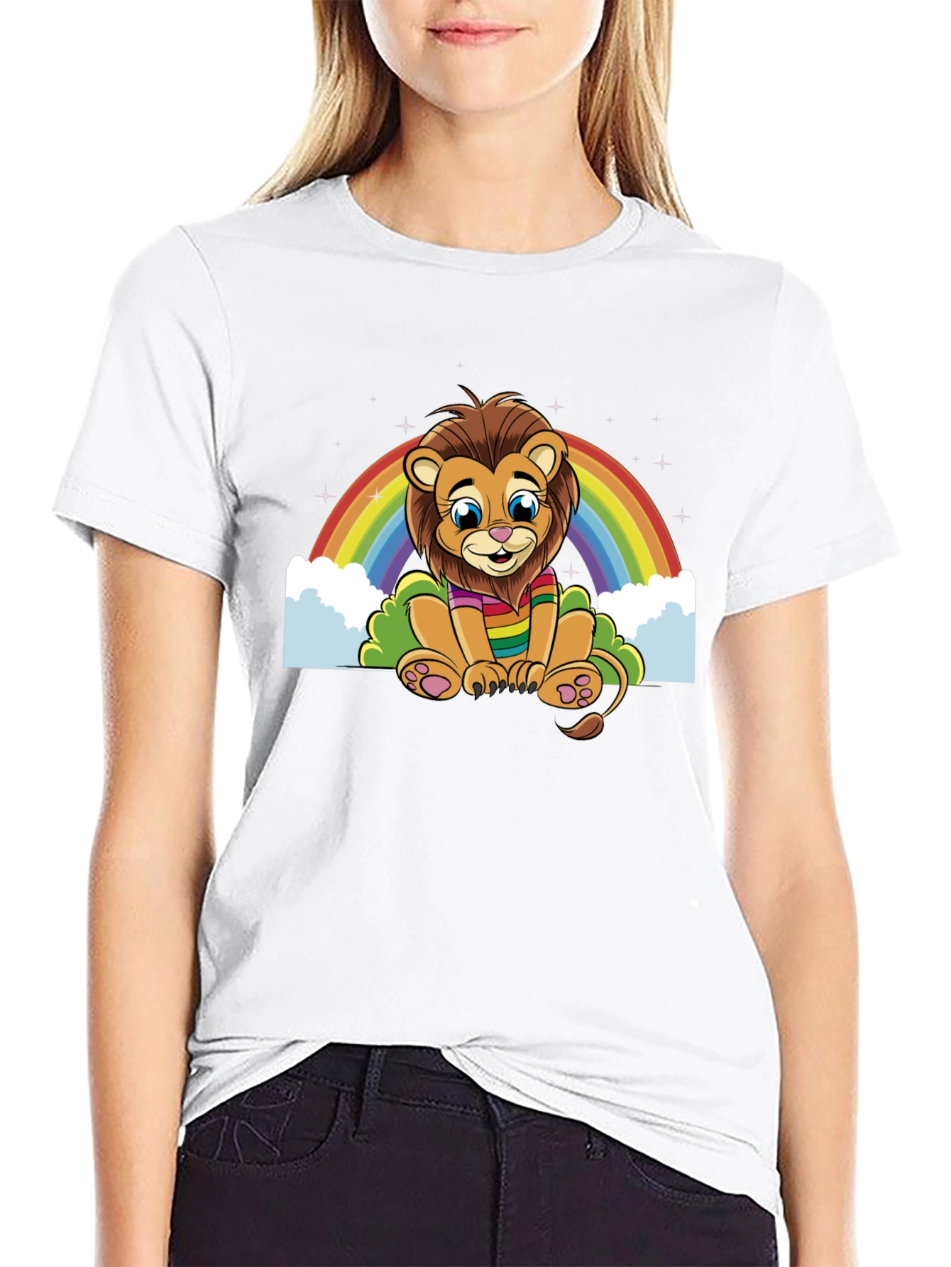 Rainbow Lion Graphic Tee - Soft Black Cotton Blend