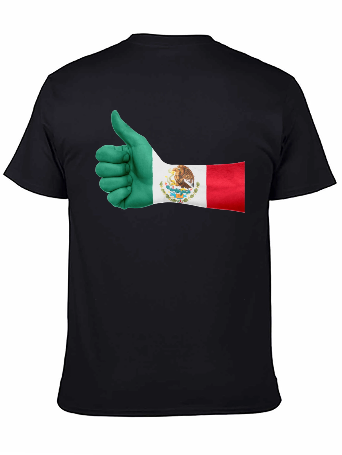 Mexico Flag Thumbs Up T-Shirt - Black Cotton Tee