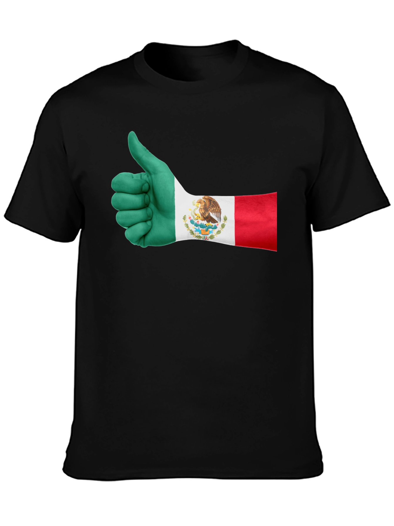 Mexico Flag Thumbs Up T-Shirt - Black Cotton Tee