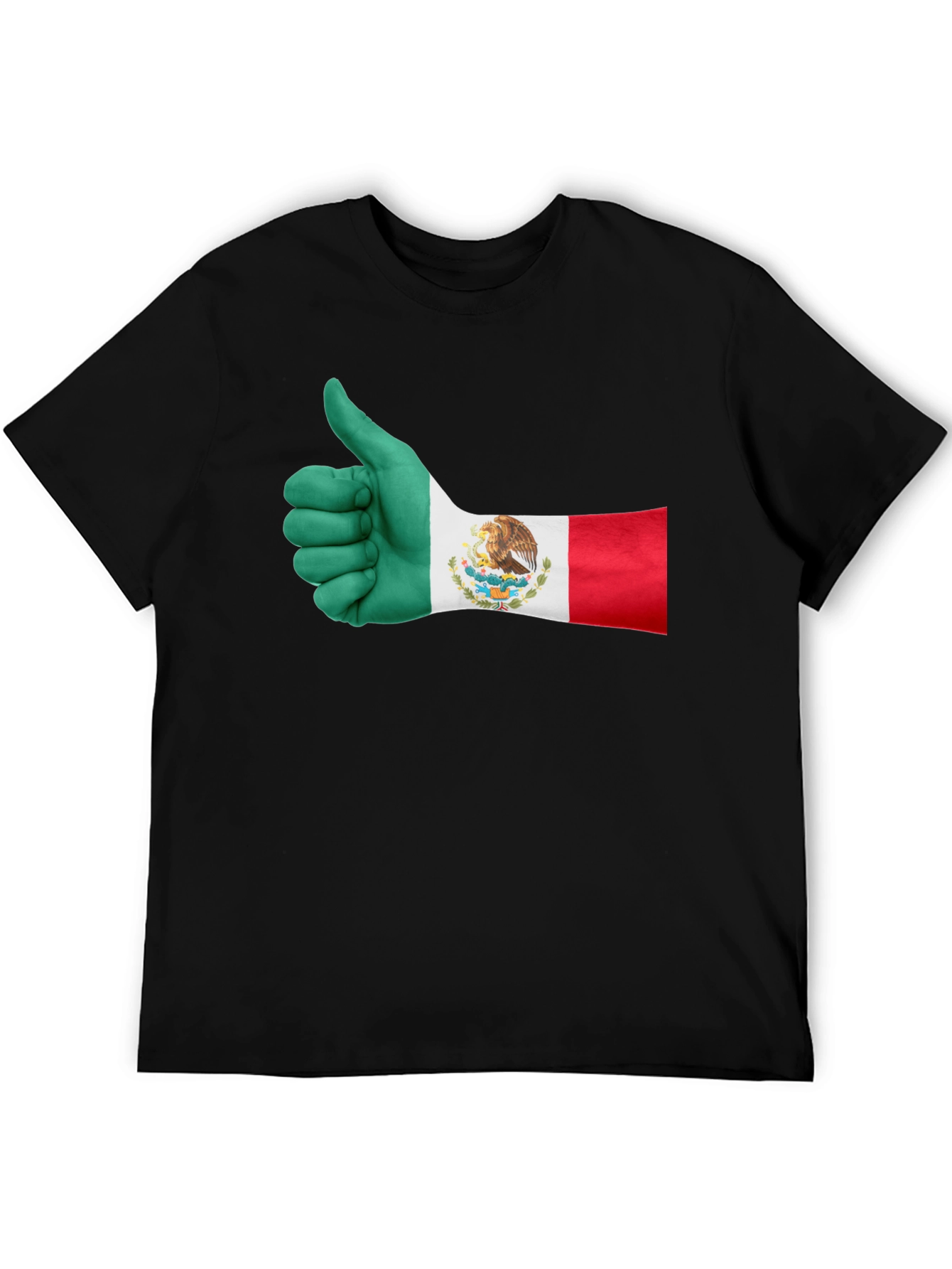 Mexico Flag Thumbs Up T-Shirt - Black Cotton Tee