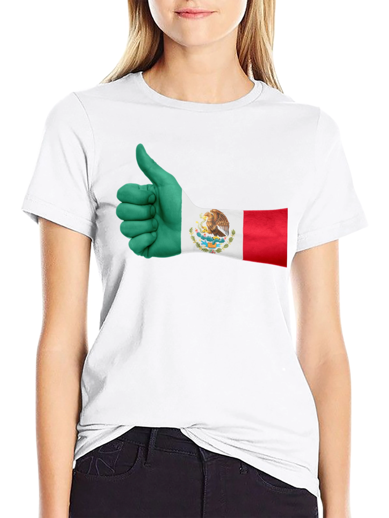 Mexico Flag Thumbs Up T-Shirt - Black Cotton Tee
