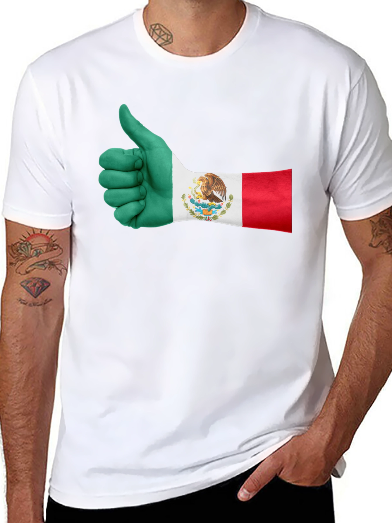 Mexico Flag Thumbs Up T-Shirt - Black Cotton Tee