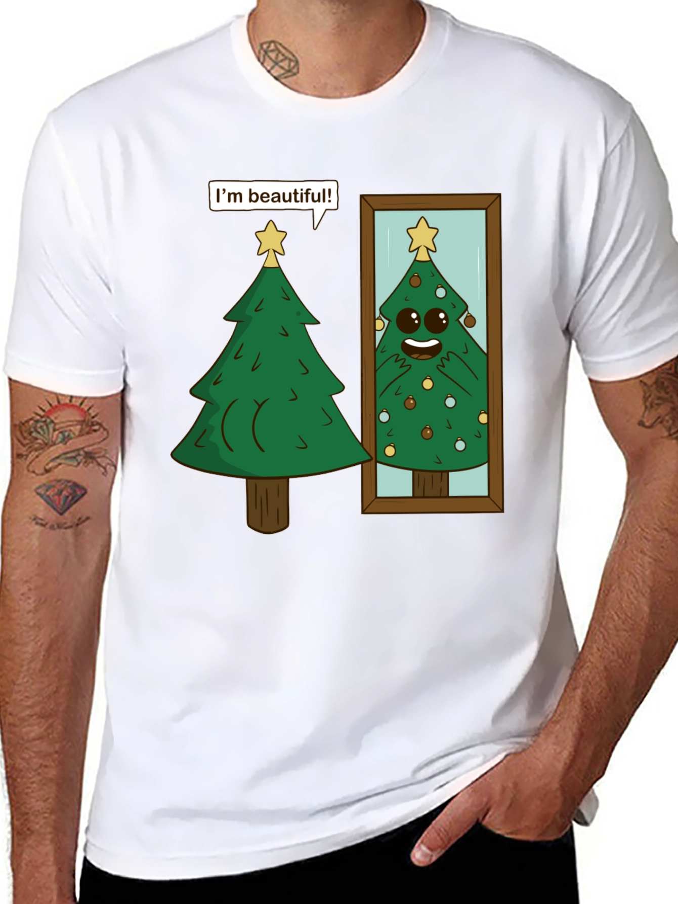 Funny Christmas Tree Im Beautiful Black T-Shirt