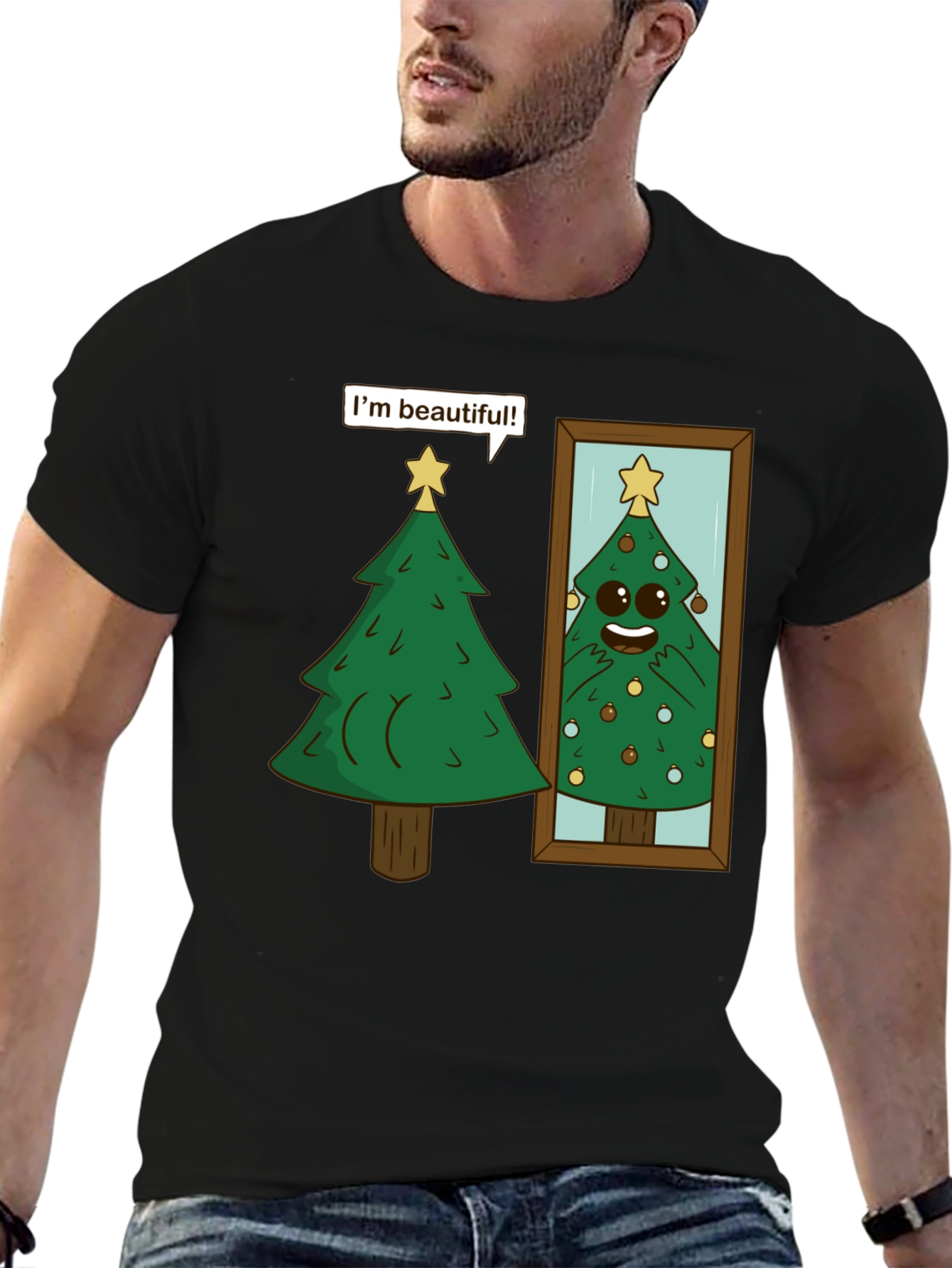 Funny Christmas Tree Im Beautiful Black T-Shirt