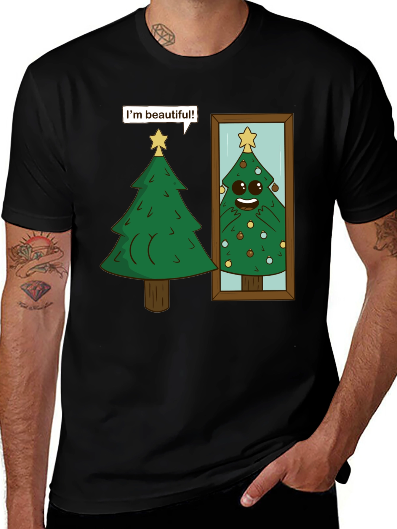 Funny Christmas Tree Im Beautiful Black T-Shirt