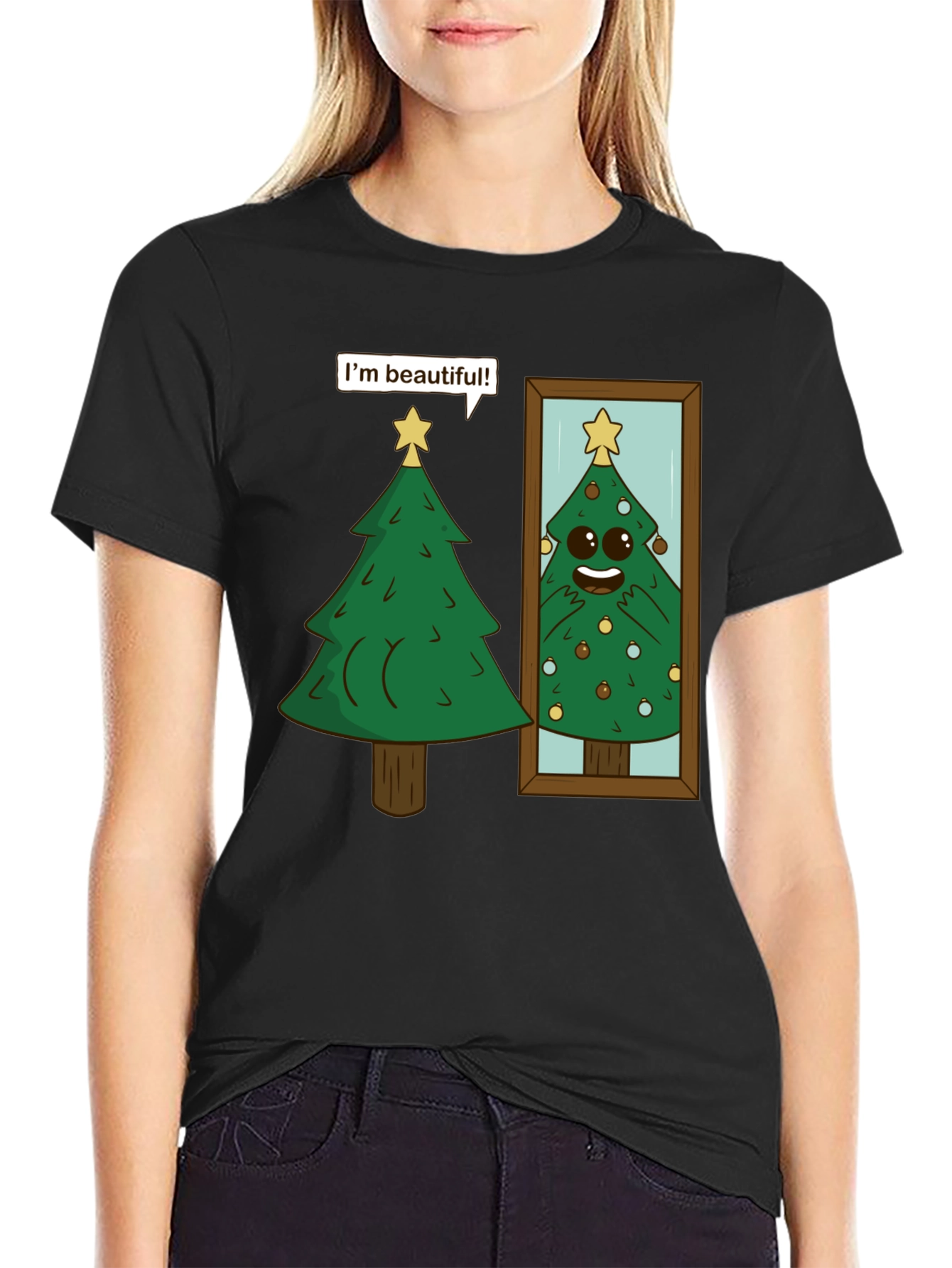 Funny Christmas Tree Im Beautiful Black T-Shirt