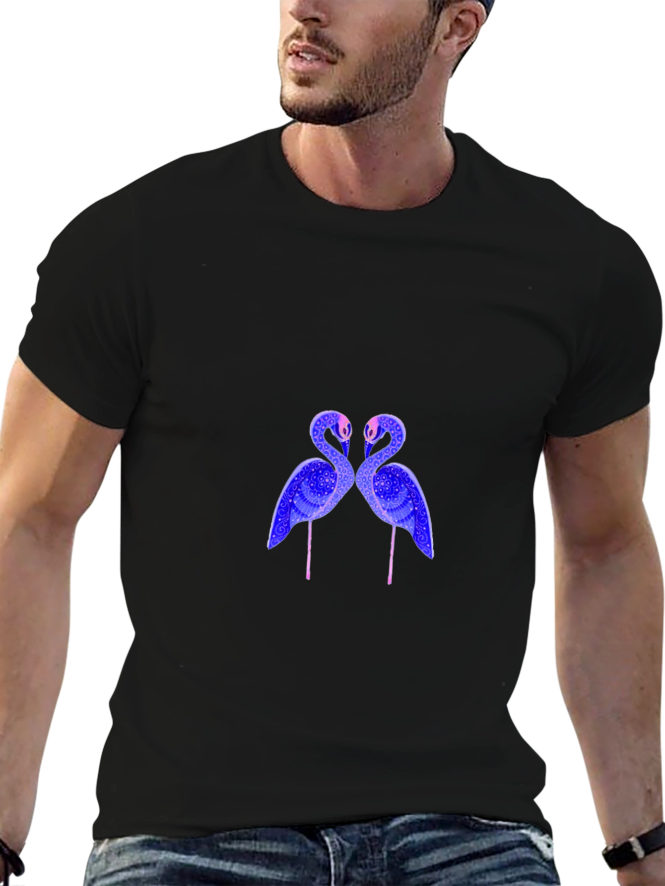 Flamingo Graphic Print Black T-Shirt