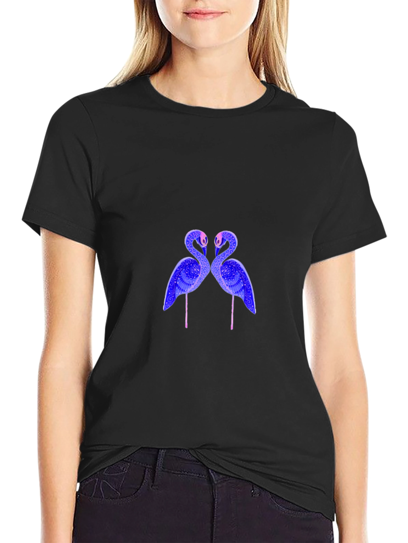 Flamingo Graphic Print Black T-Shirt