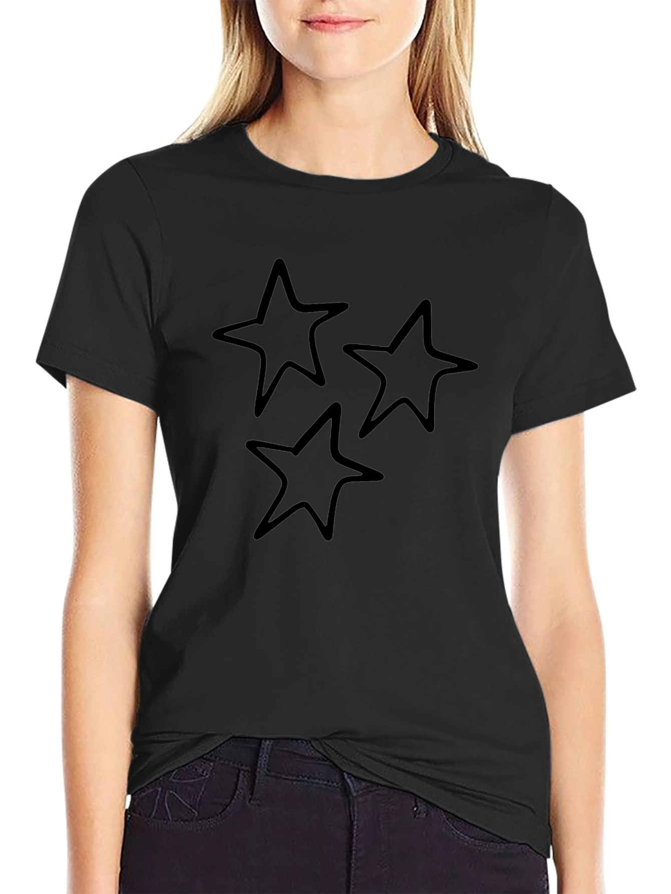 Black Tee with Three Star Design
