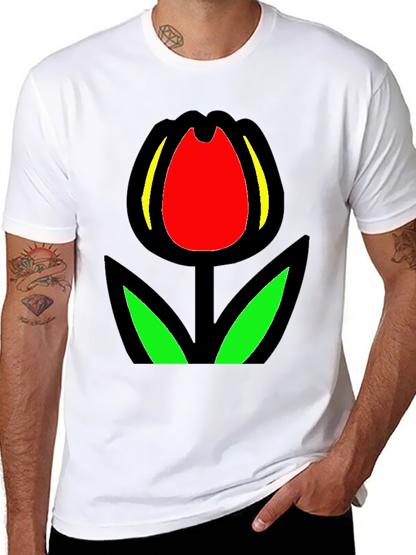 Black Tulip Graphic Tee - Bold Floral Statement