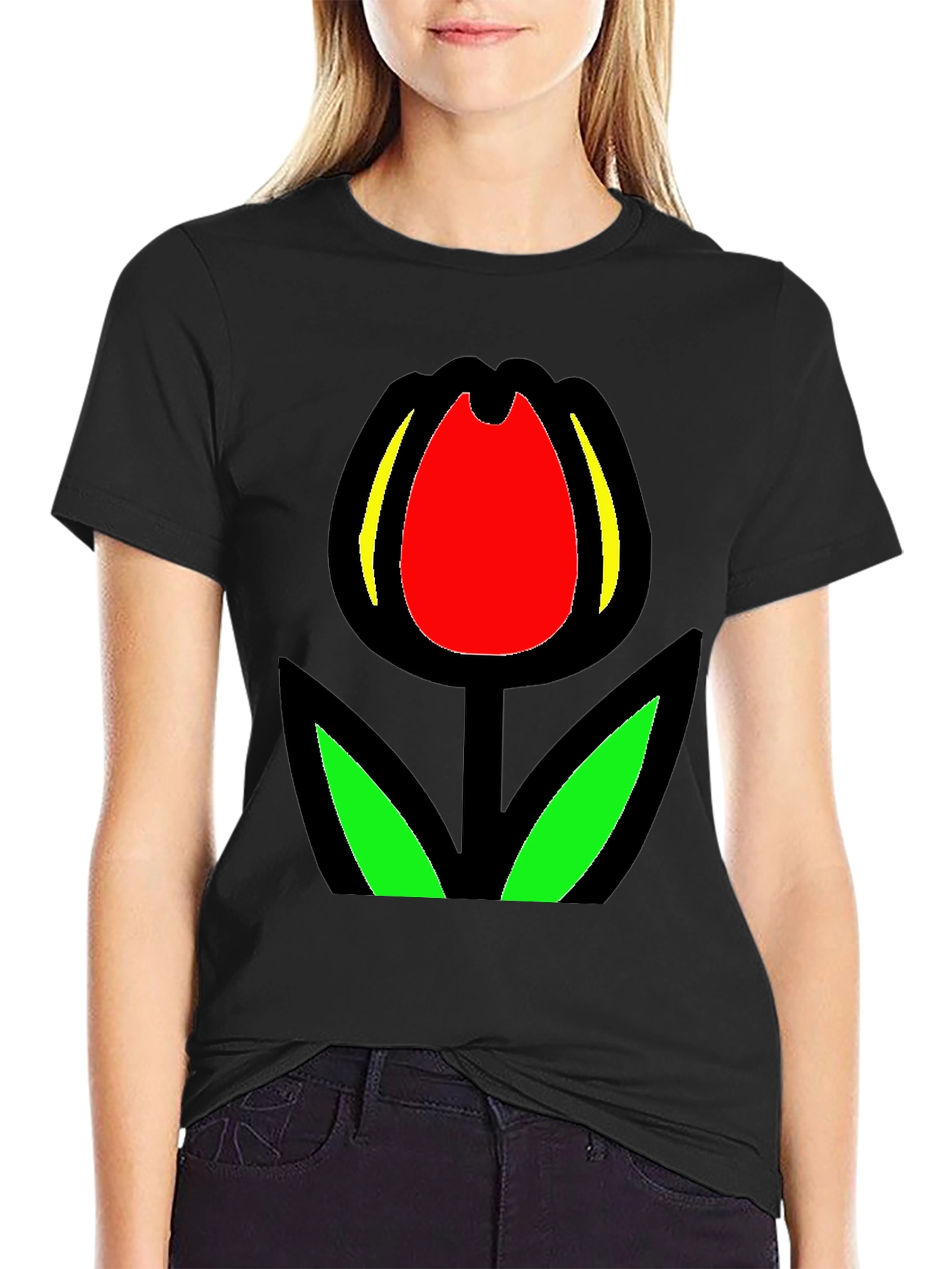 Black Tulip Graphic Tee - Bold Floral Statement