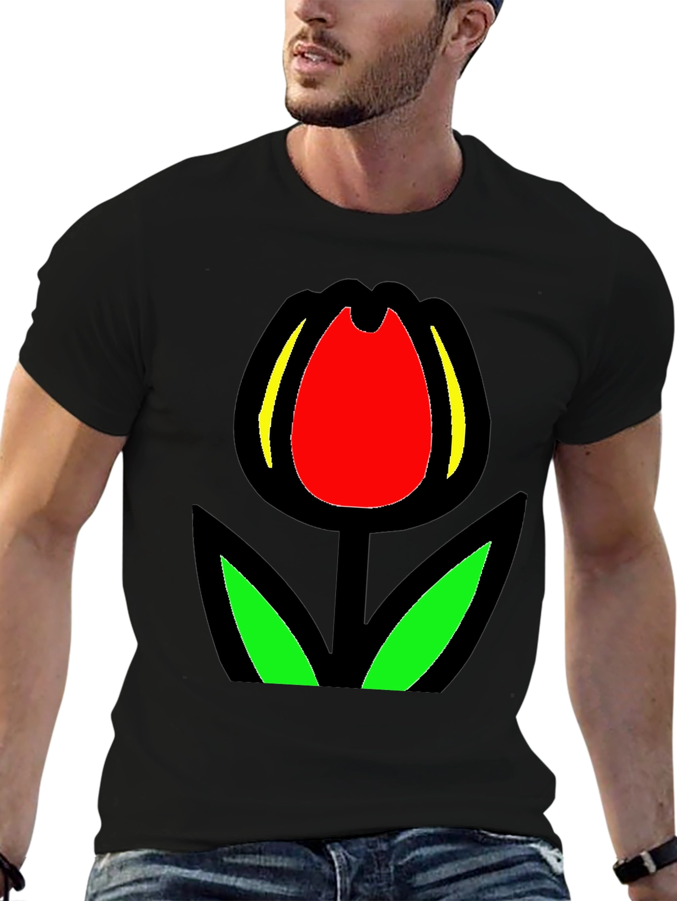 Black Tulip Graphic Tee - Bold Floral Statement