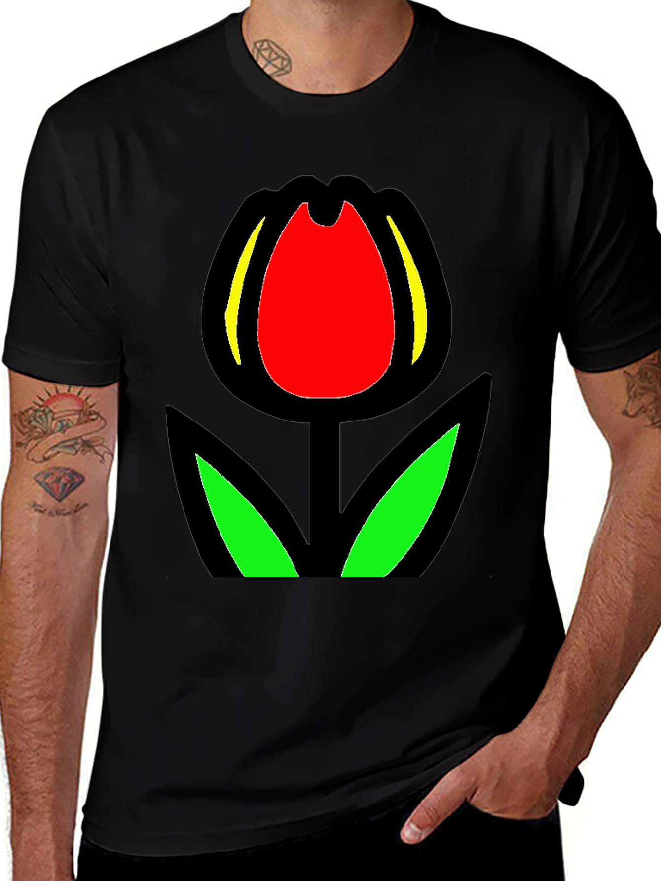 Black Tulip Graphic Tee - Bold Floral Statement