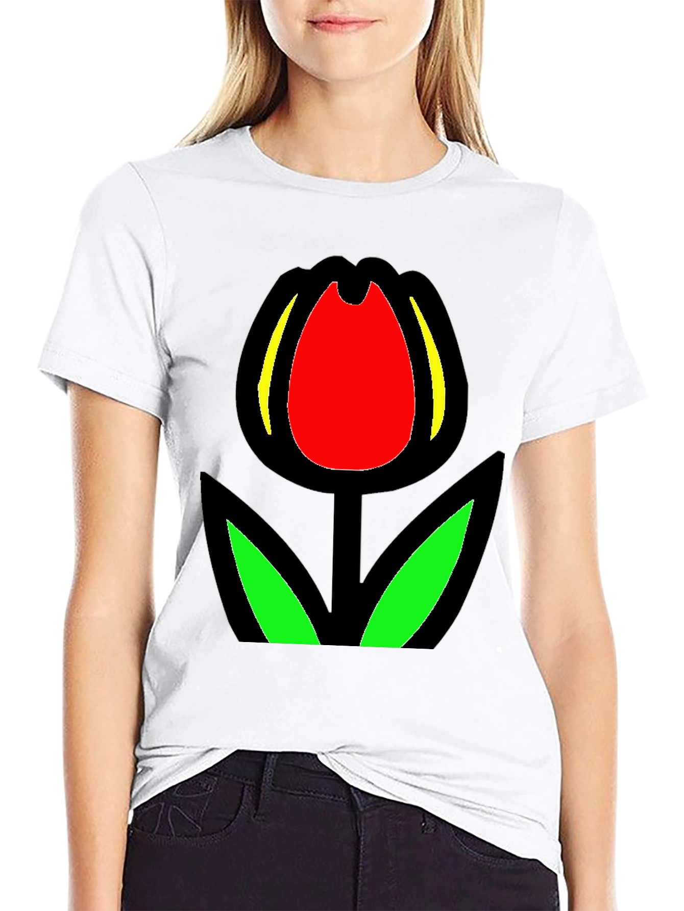 Black Tulip Graphic Tee - Bold Floral Statement