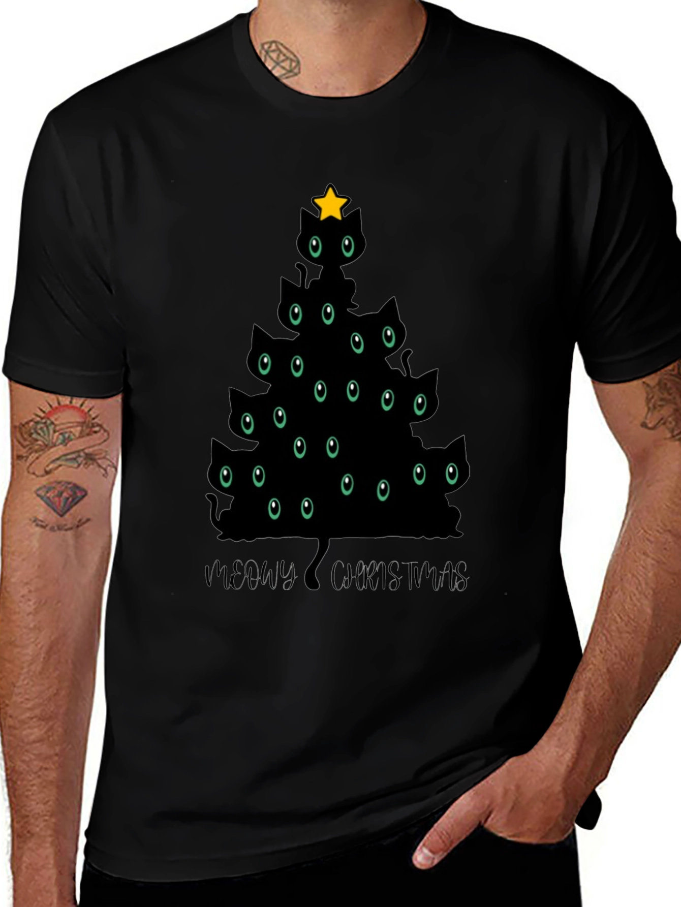 Meowy Christmas T-Shirt - Cat Christmas Tree