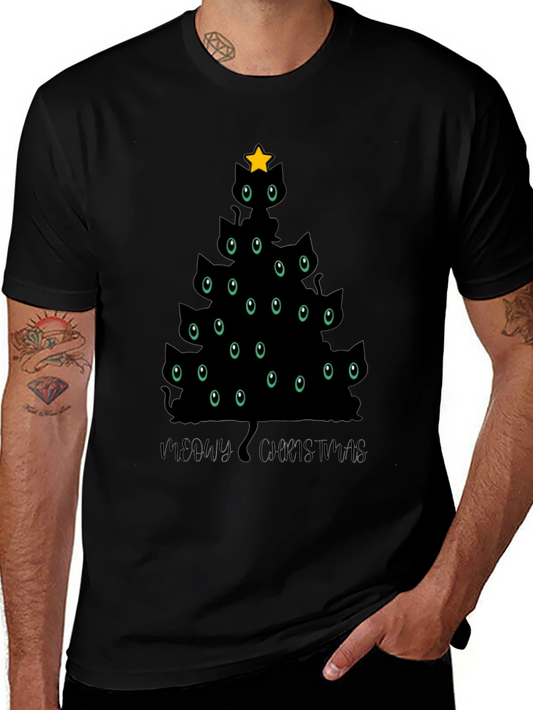 Meowy Christmas T-Shirt - Cat Christmas Tree