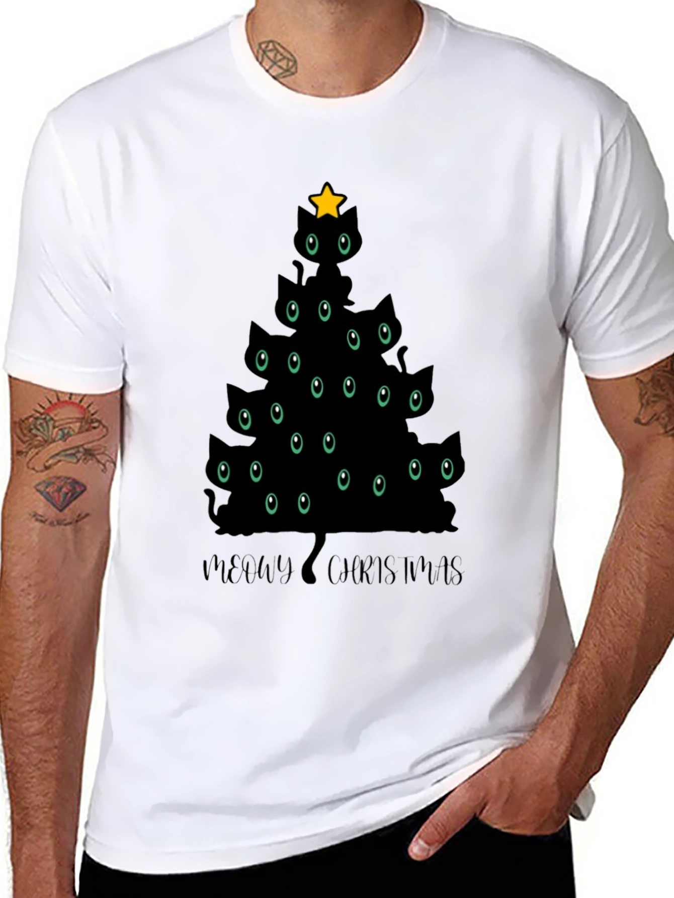 Meowy Christmas T-Shirt - Cat Christmas Tree