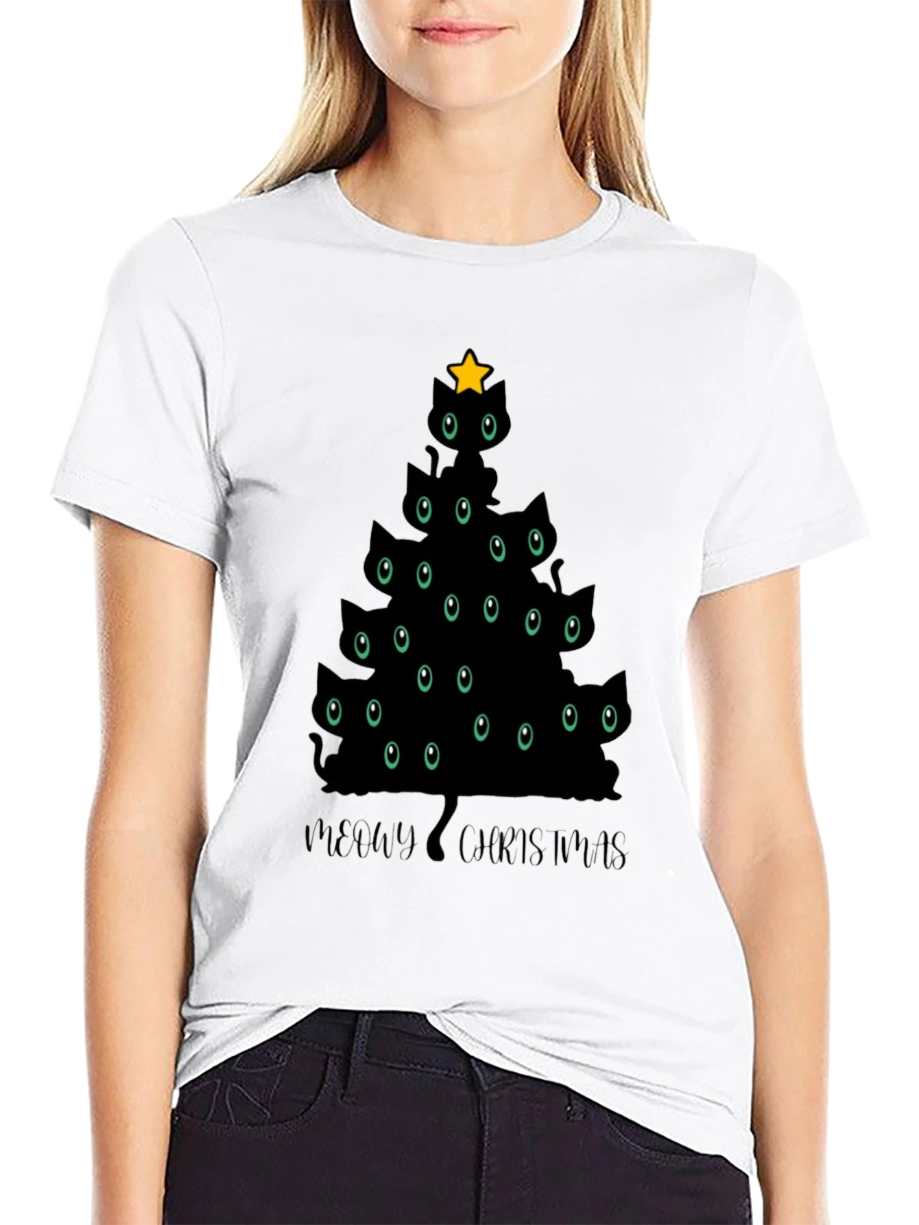 Meowy Christmas T-Shirt - Cat Christmas Tree