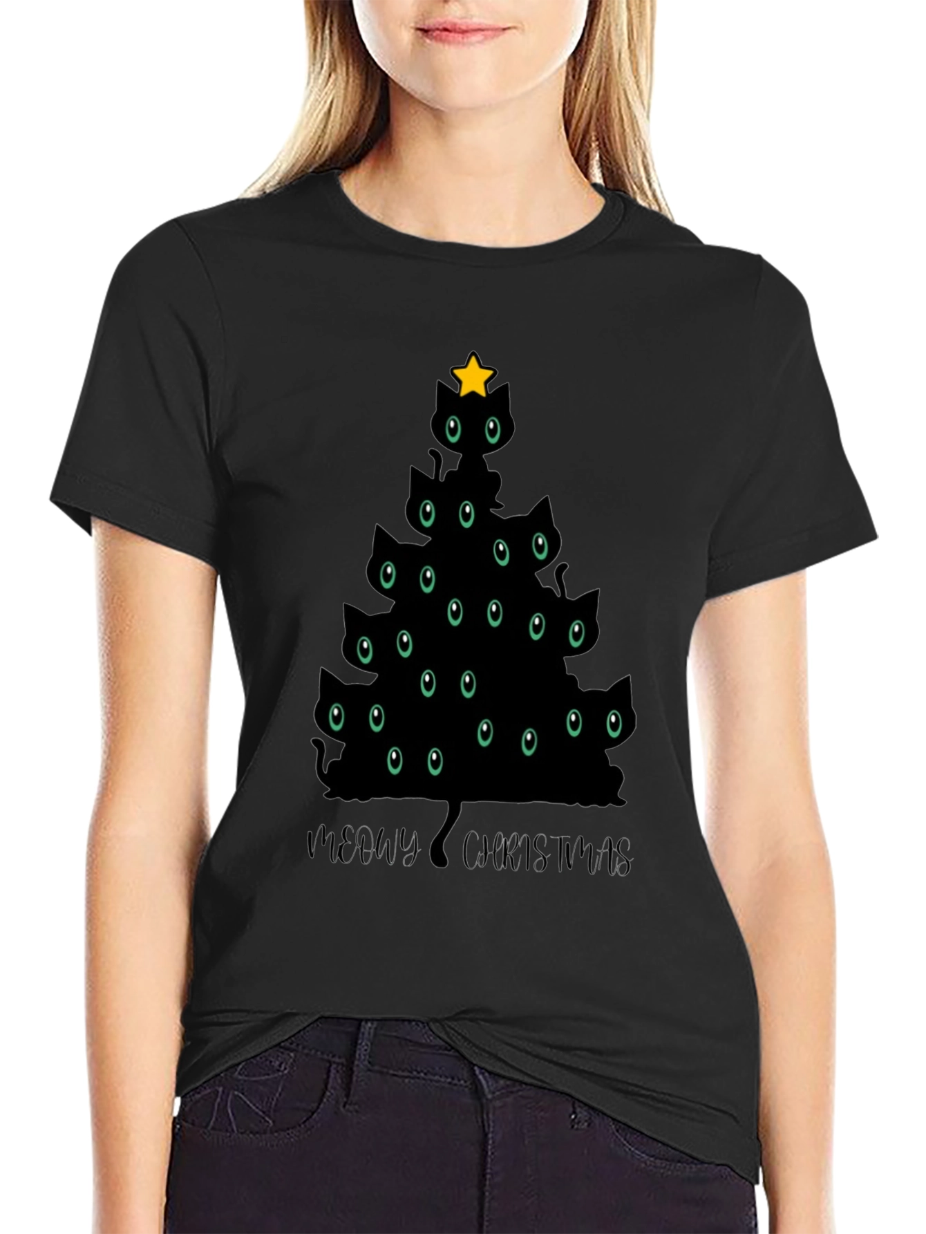 Meowy Christmas T-Shirt - Cat Christmas Tree