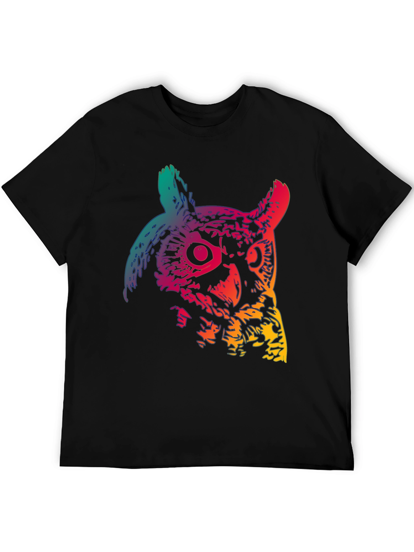 Rainbow Owl Graphic Print Black T-Shirt