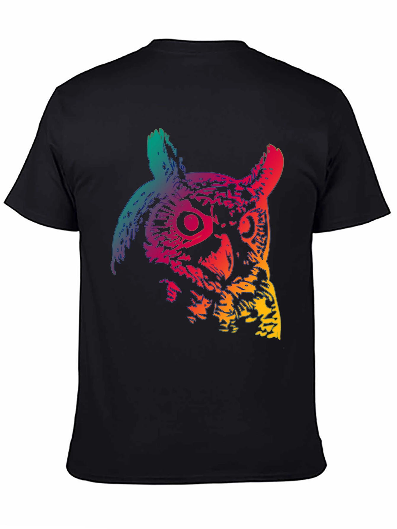 Rainbow Owl Graphic Print Black T-Shirt