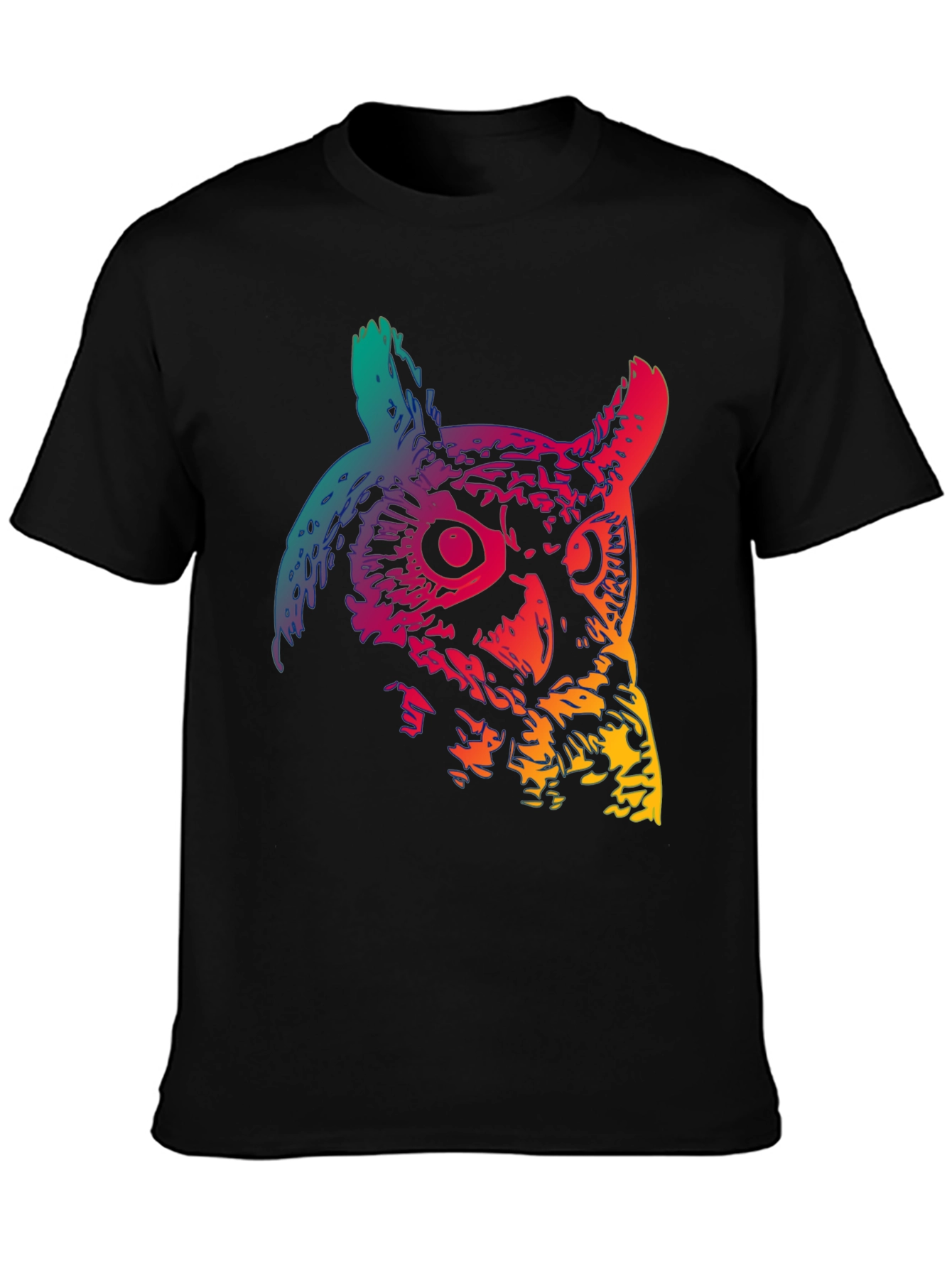 Rainbow Owl Graphic Print Black T-Shirt
