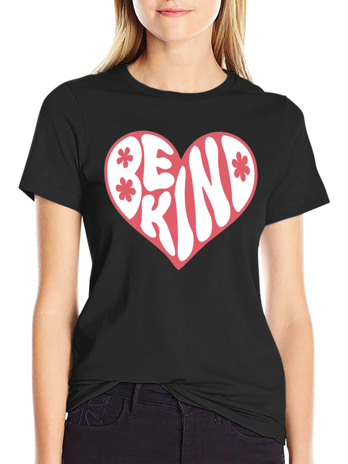 Be Kind Heart Graphic T-Shirt - Black