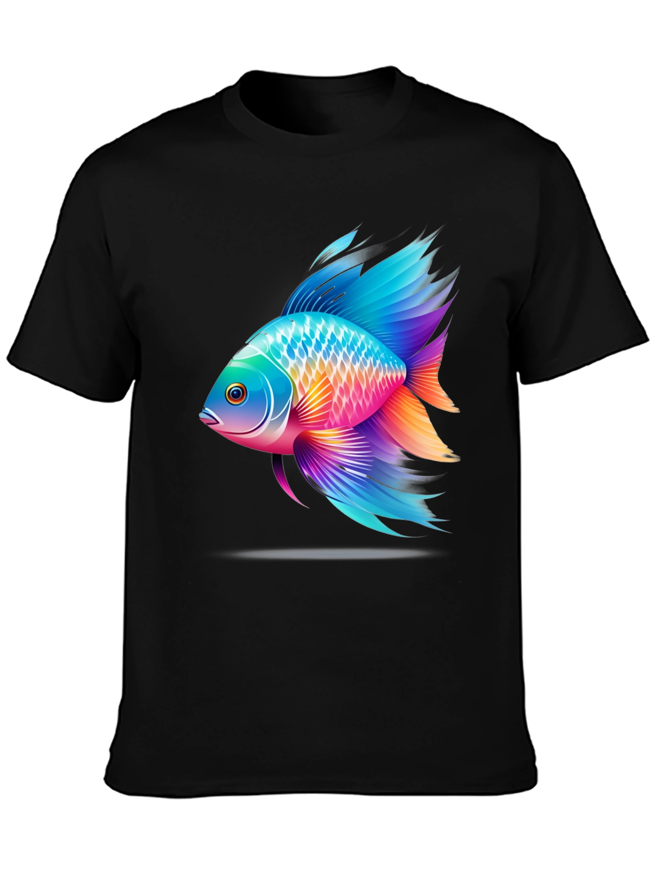 Vibrant Fish Graphic T-Shirt - Black Cotton Blend