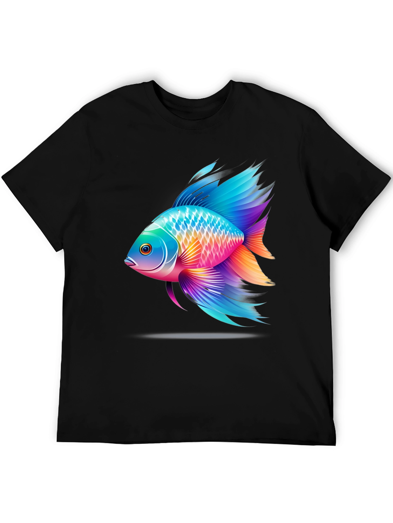 Vibrant Fish Graphic T-Shirt - Black Cotton Blend