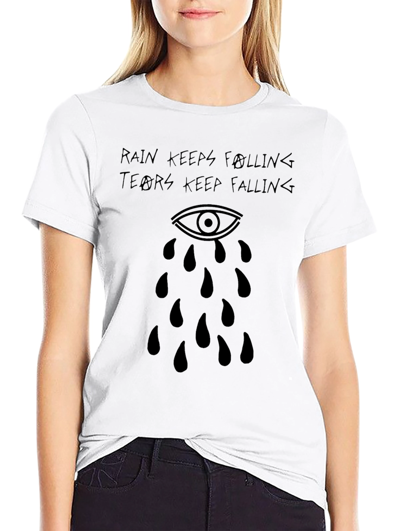 Rain Keeps Falling Black Graphic Tee
