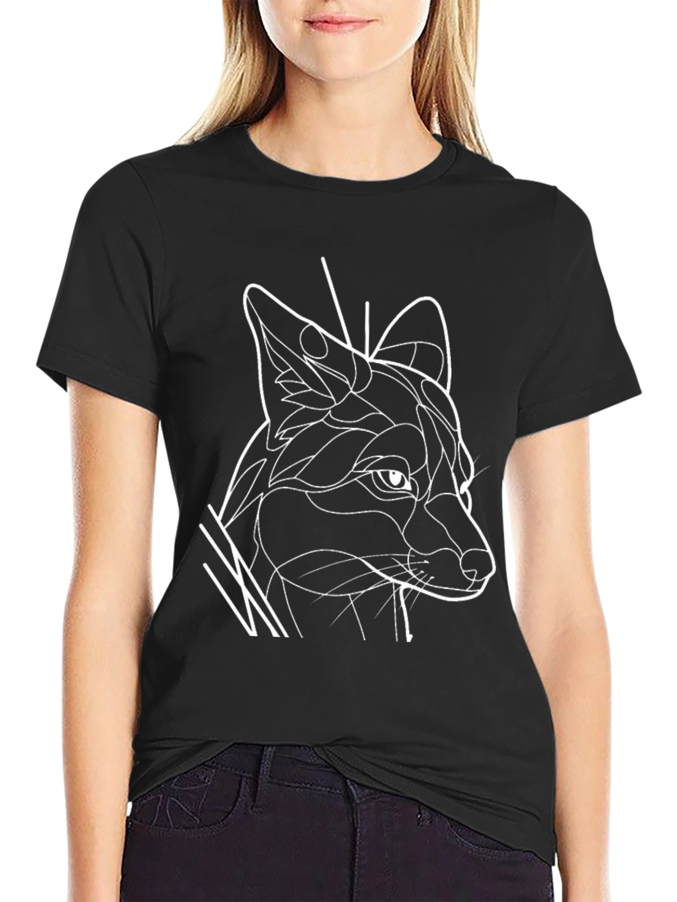 Abstract Fox Line Art Graphic T-Shirt
