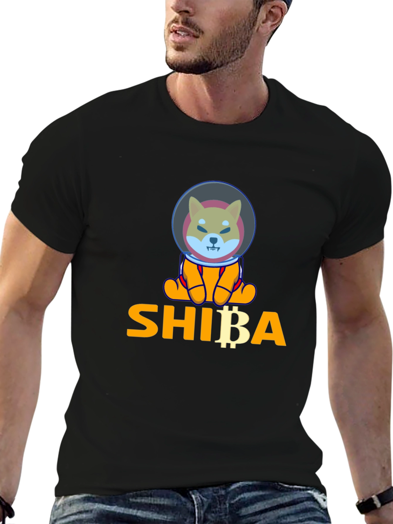 Shiba Inu Crypto Astronaut T-Shirt - Black Cotton