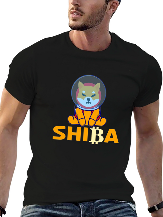 Shiba Inu Crypto Astronaut T-Shirt - Black Cotton