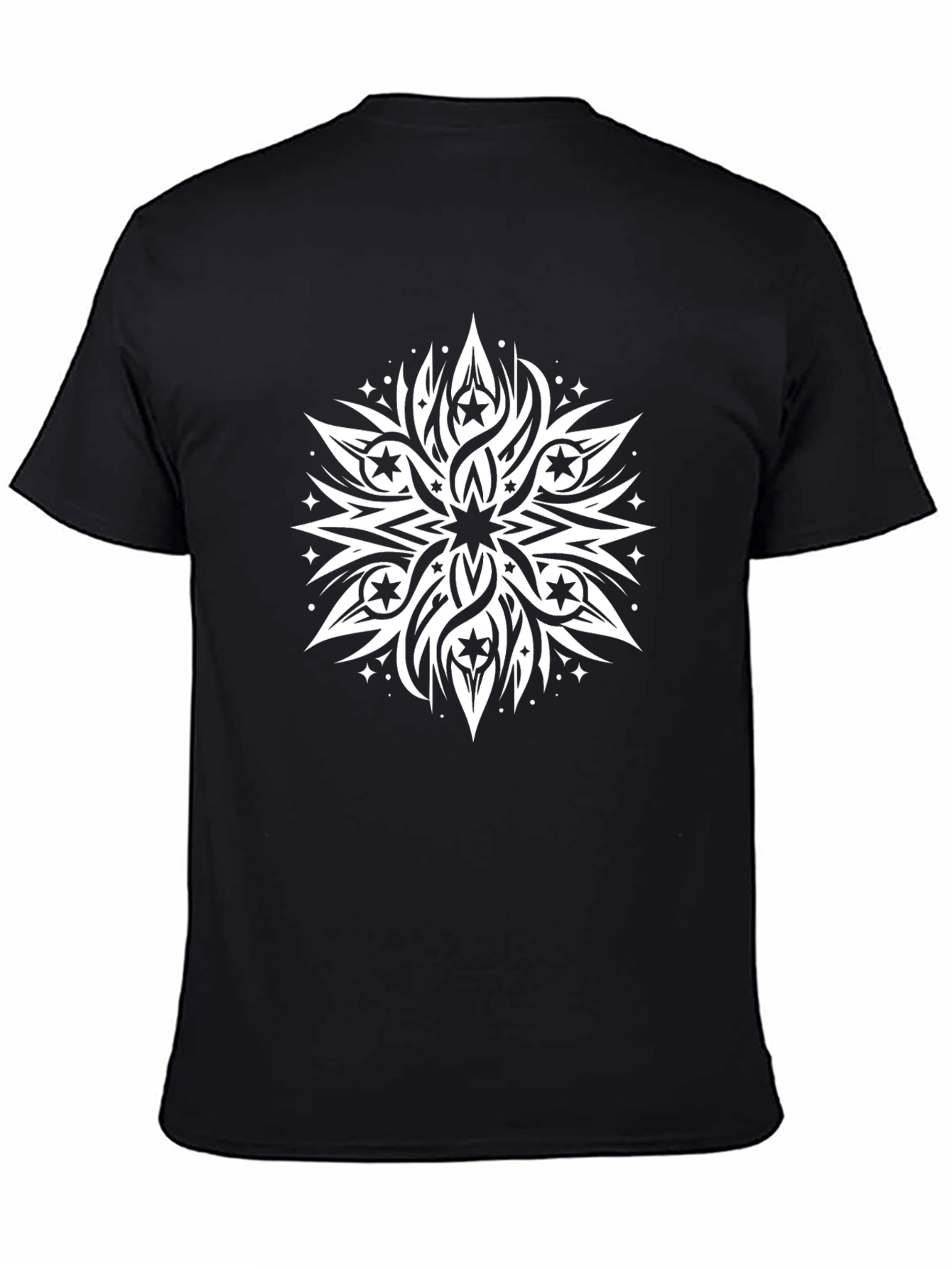 Black T-Shirt with White Starburst Design