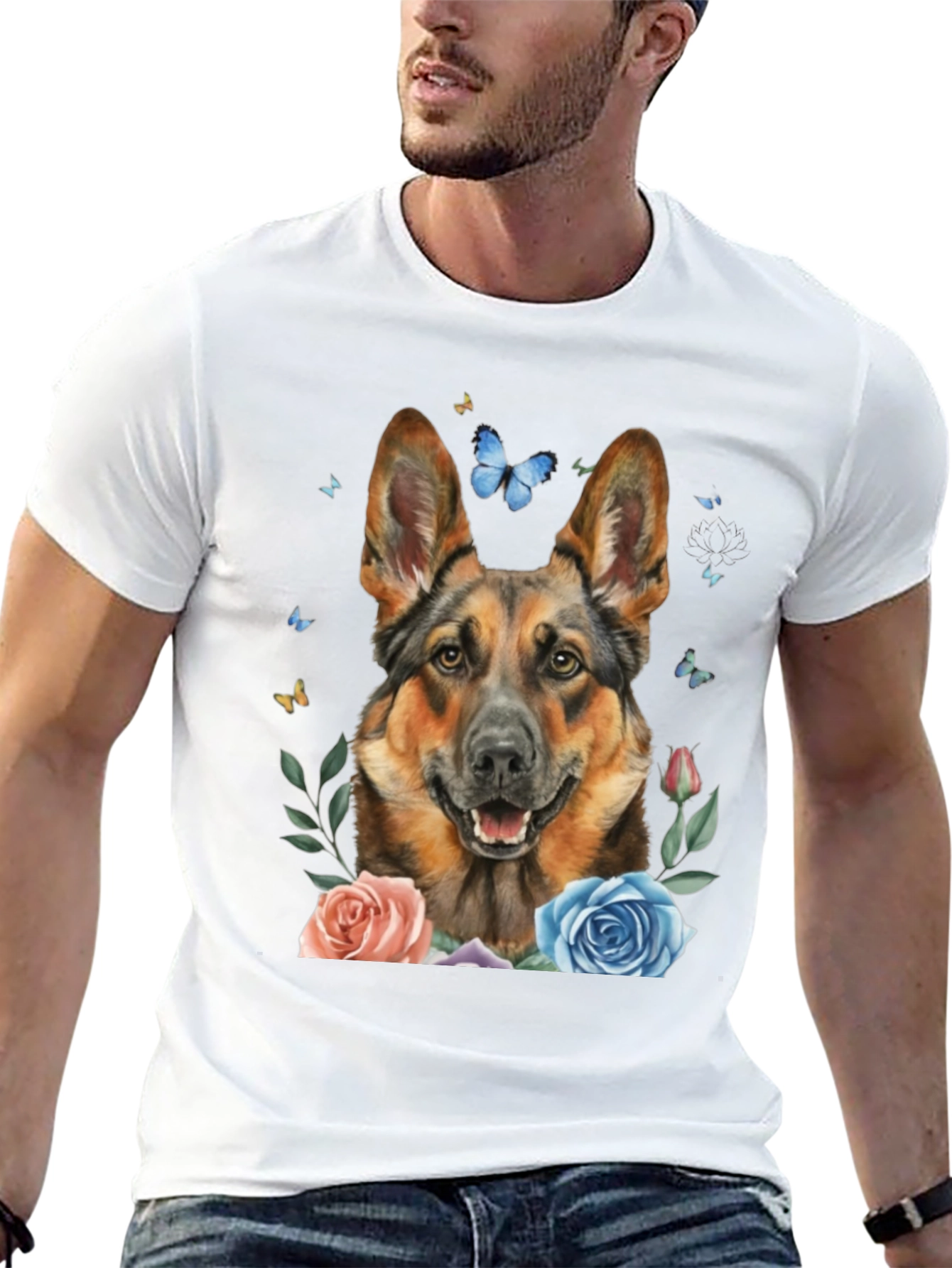 German Shepherd Dog Floral T-Shirt