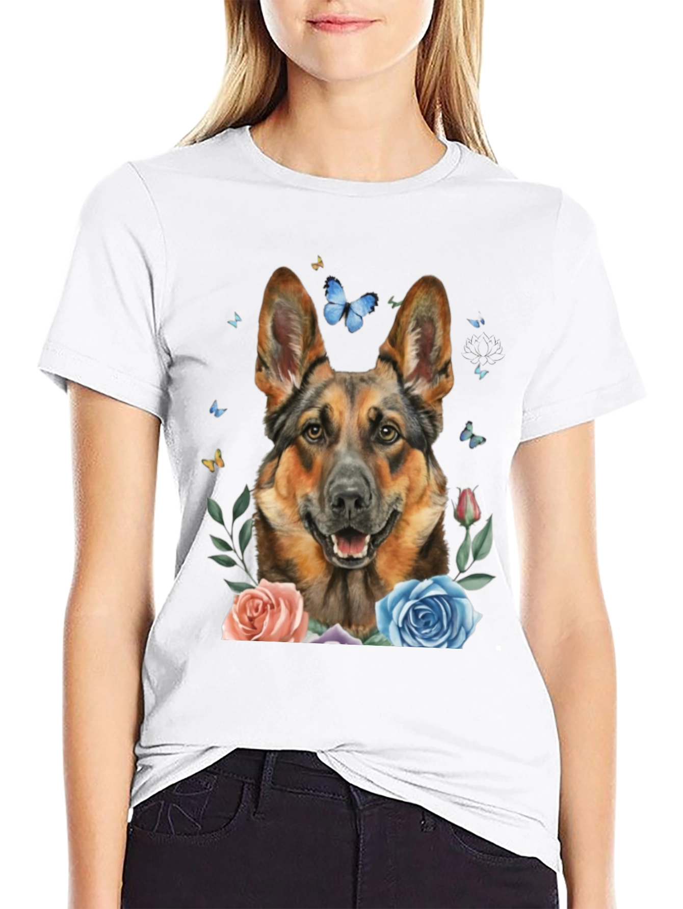 German Shepherd Dog Floral T-Shirt
