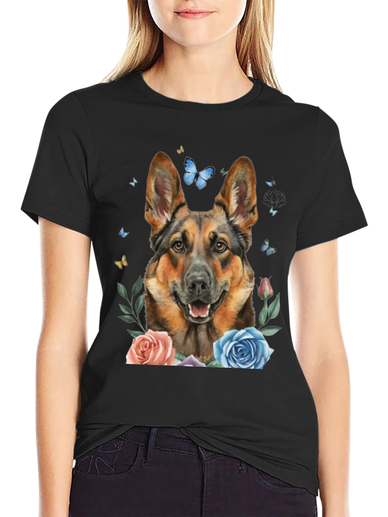 German Shepherd Dog Floral T-Shirt
