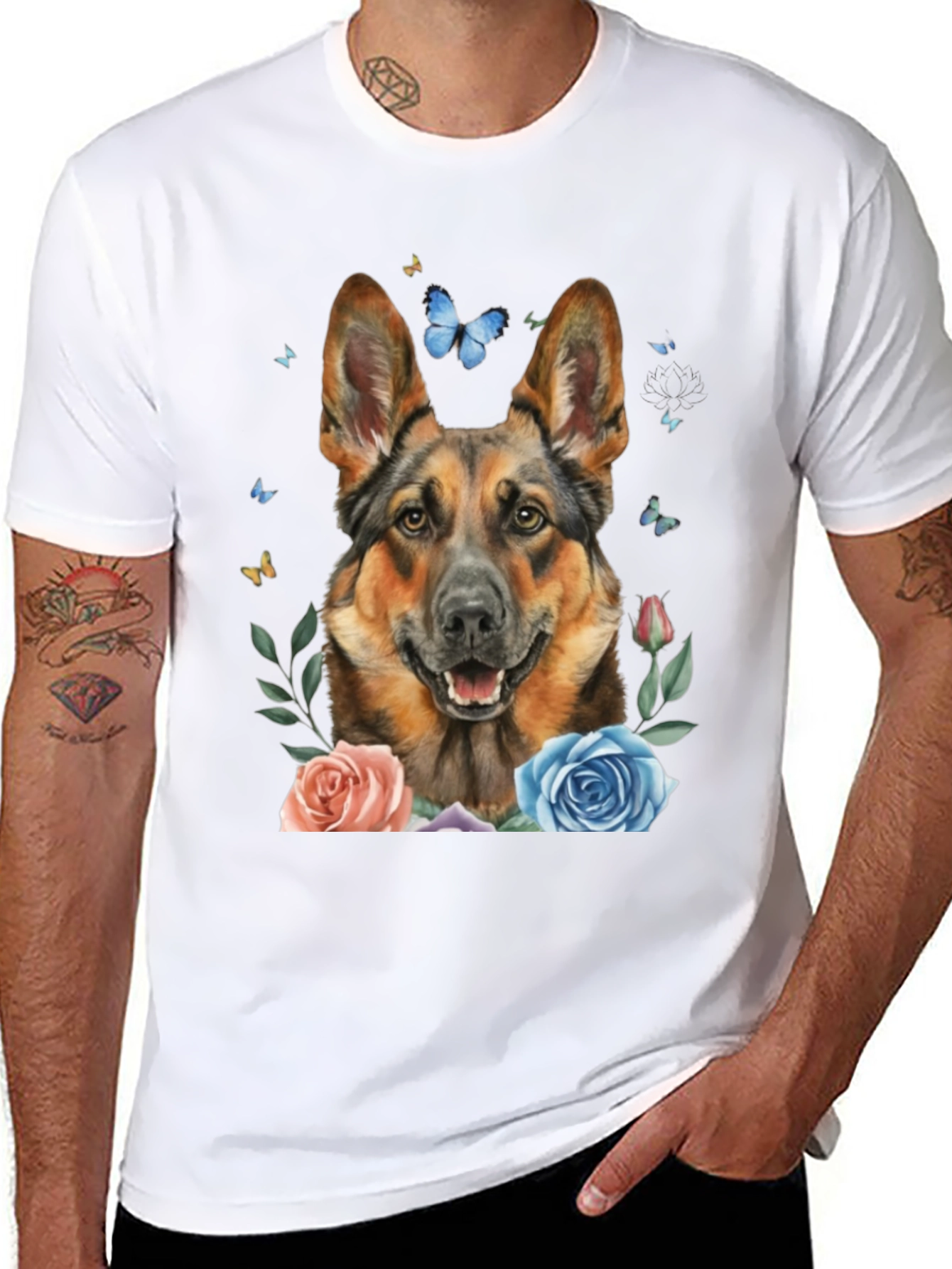 German Shepherd Dog Floral T-Shirt