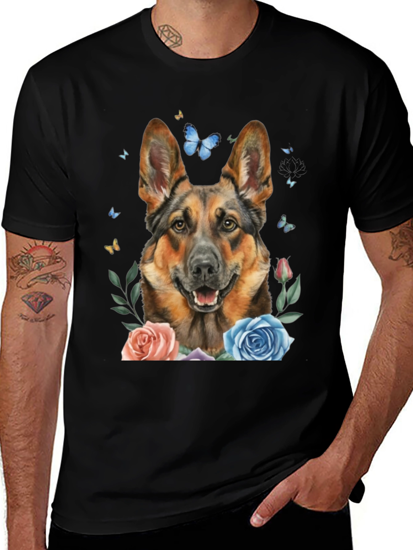 German Shepherd Dog Floral T-Shirt