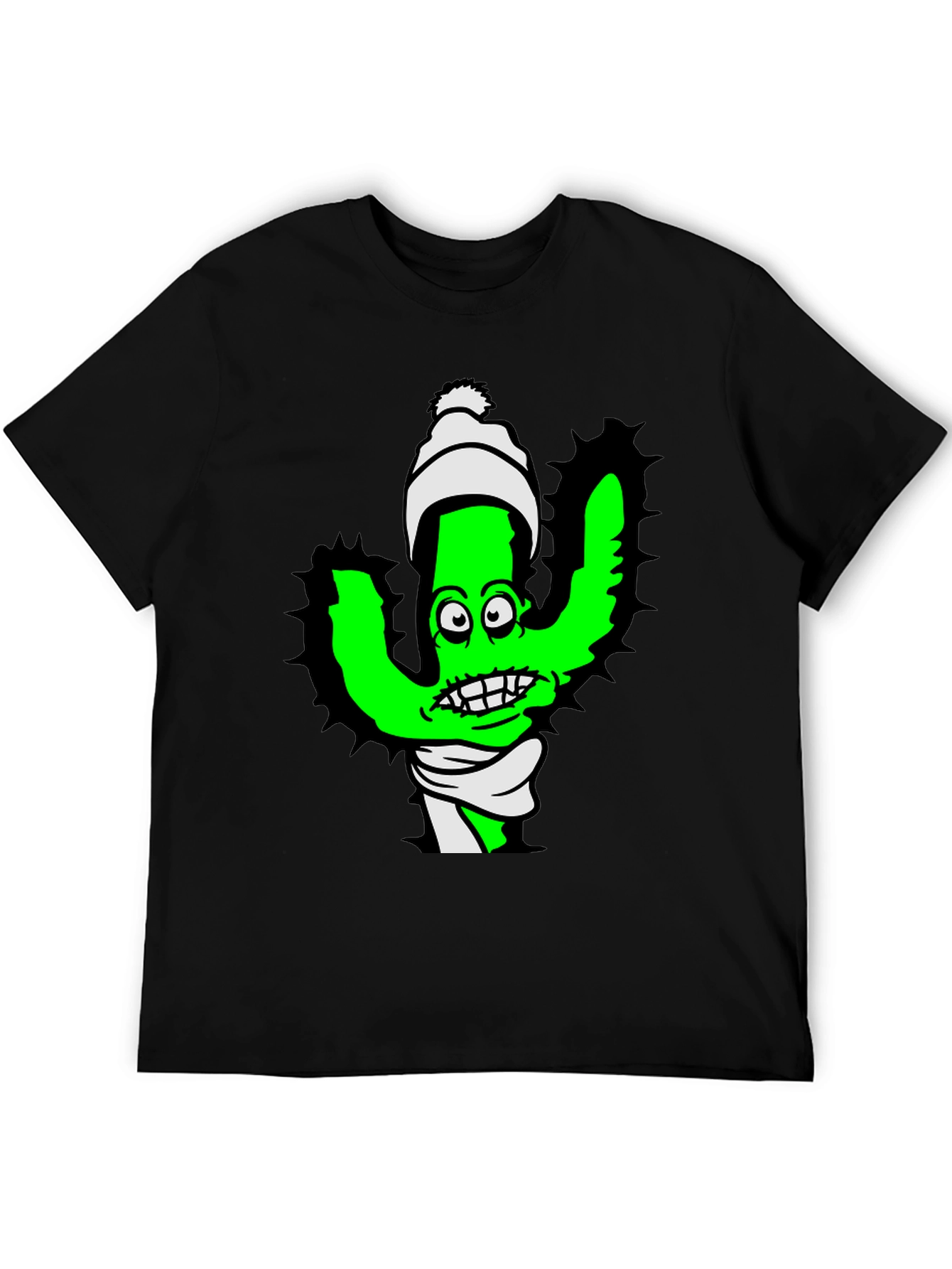 Cartoon Cactus T-Shirt - Quirky Green Plant Tee
