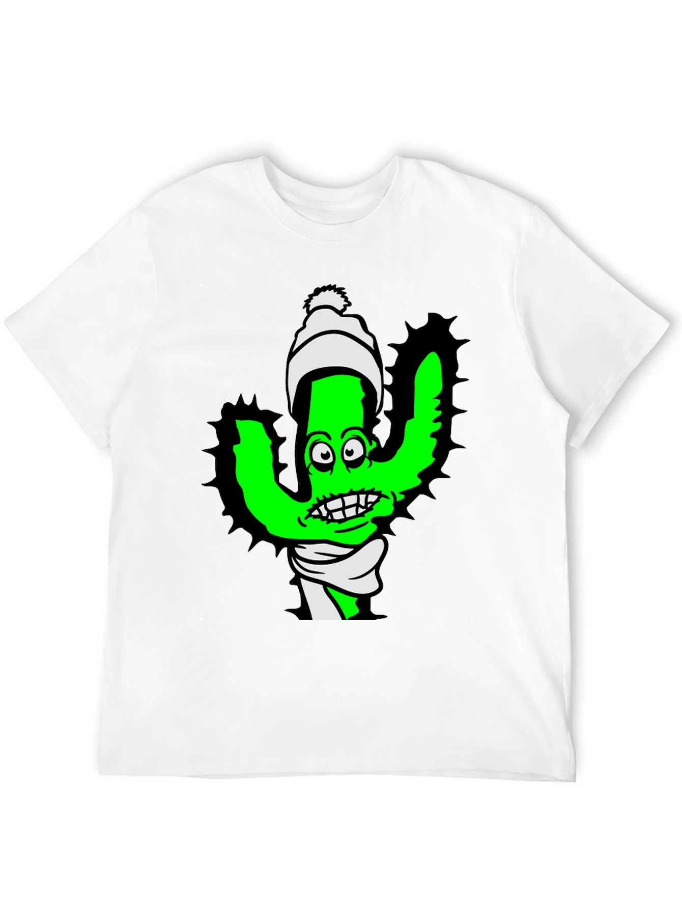 Cartoon Cactus T-Shirt - Quirky Green Plant Tee